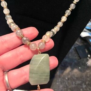 Green Stone Necklace with glass beads and tassel